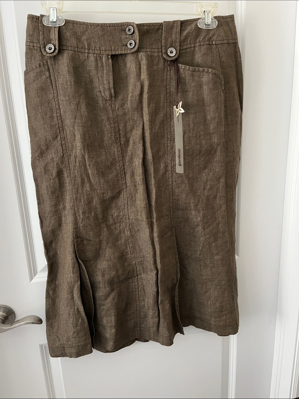 GardeurxJohn Lewis Brown Linen Midi Skirt with Front Slit Detail US SZ 8 GB 14